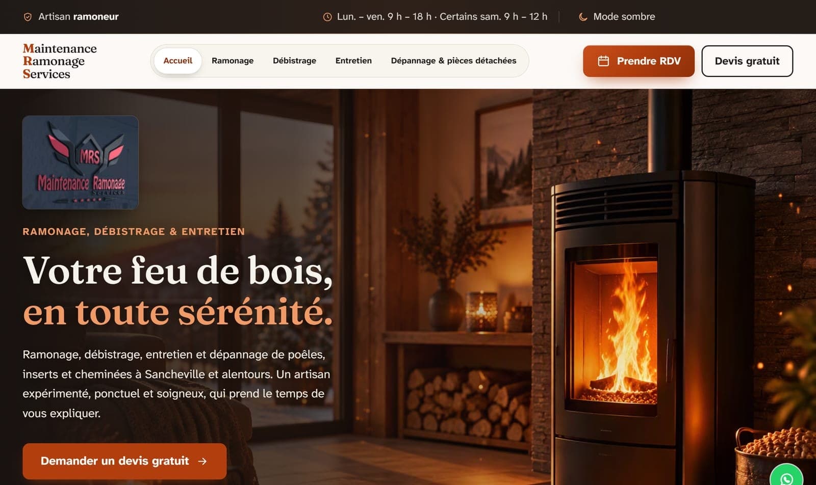 Page d'accueil du site Maintenance Ramonage Services